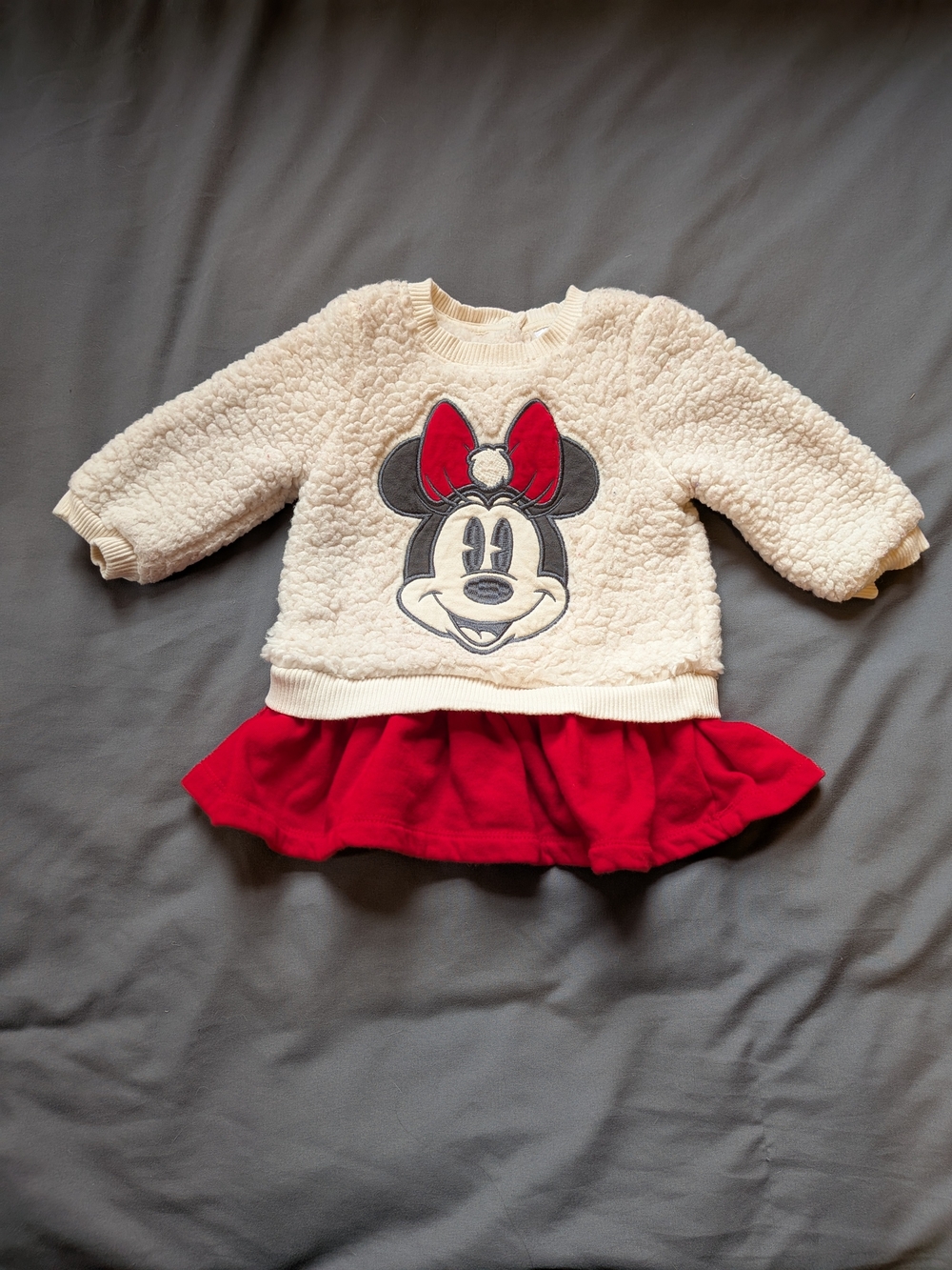Disney Baby Minnie Mouse Cream Sherpa Top with Red Skirt Hem - 9-12M